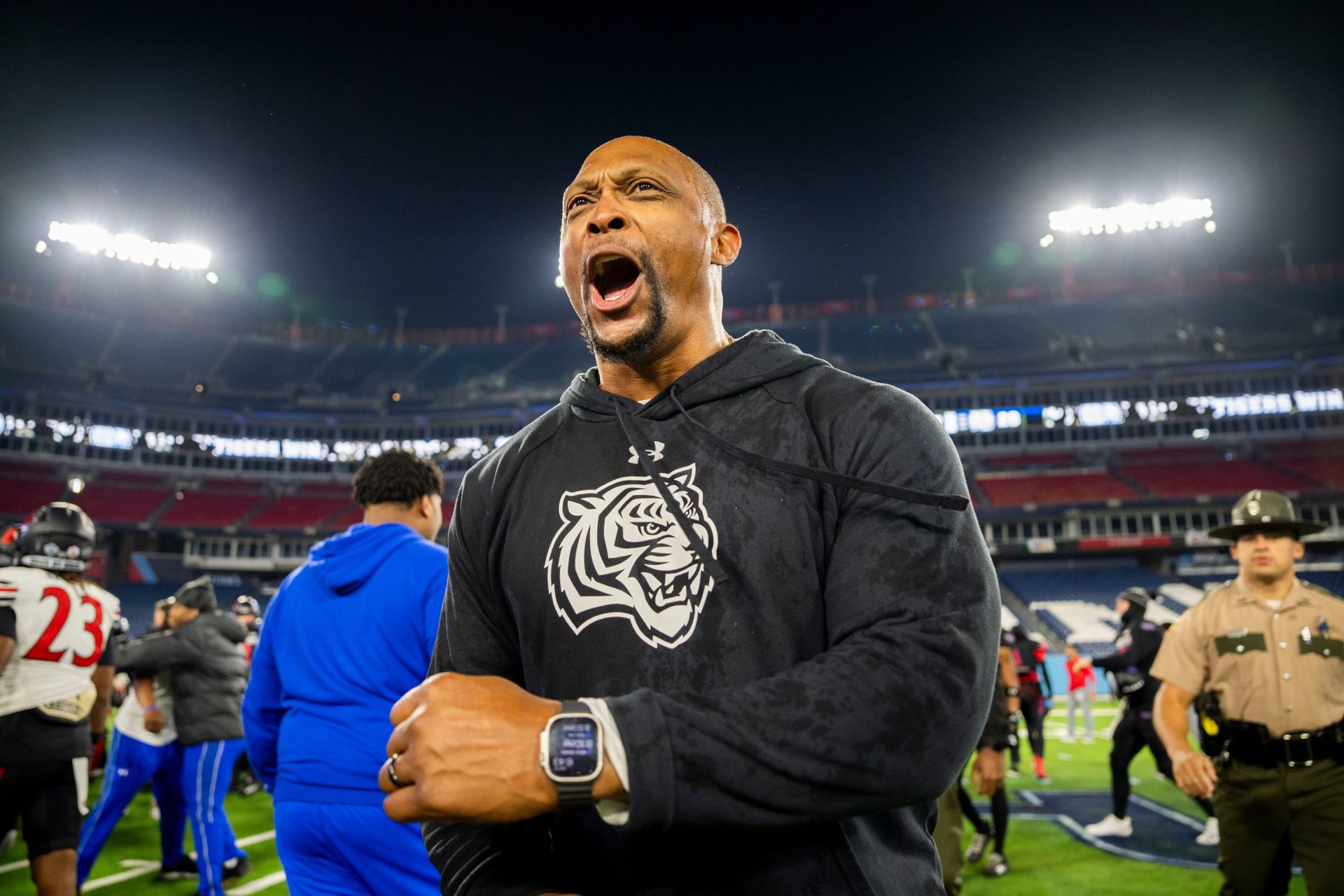 Tennessee State head coach Eddie George reacts after his win against Southeast Missouri State