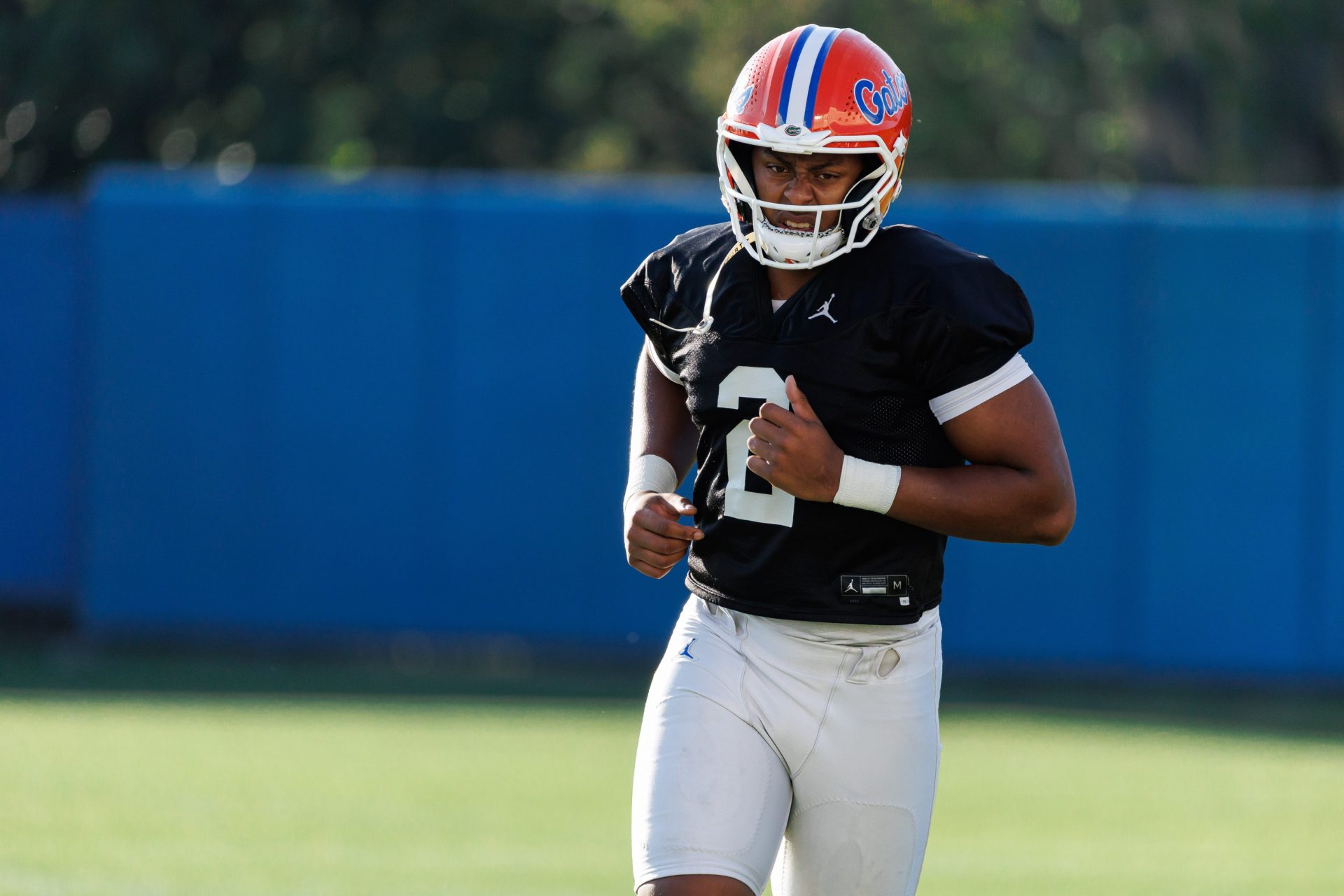 Florida Gators quarterback DJ Lagway (2) runs during spring football practice at Heavener Football Complex at the University of Florida in Gainesville, FL on Thursday, March 6, 2025.