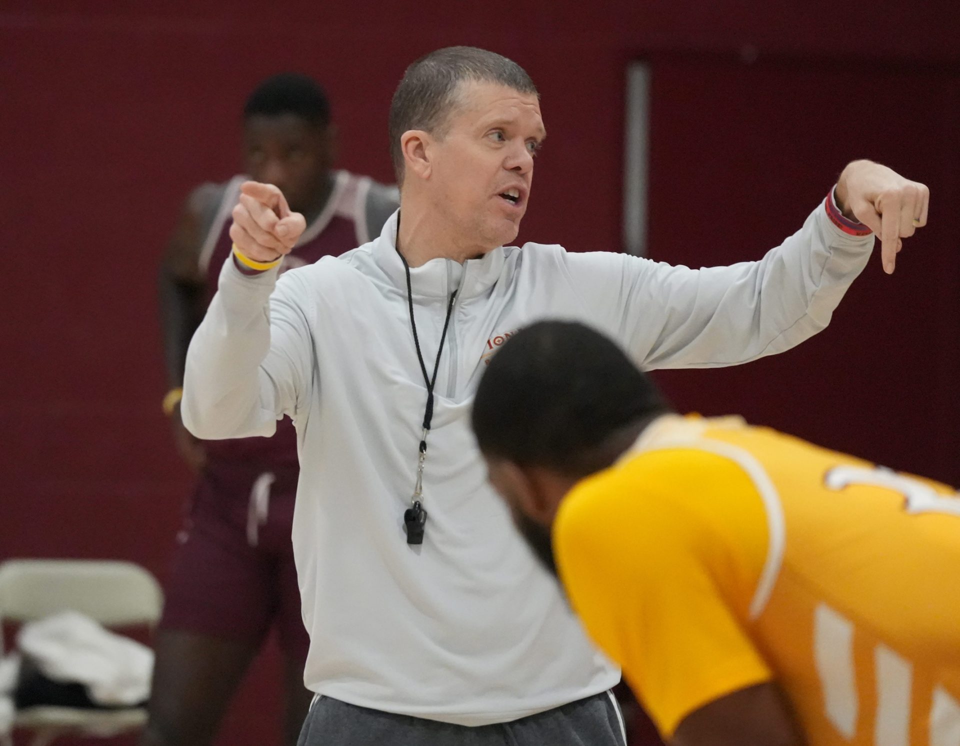 Iona College men's basketball head coach Tobin Anderson runs a practice