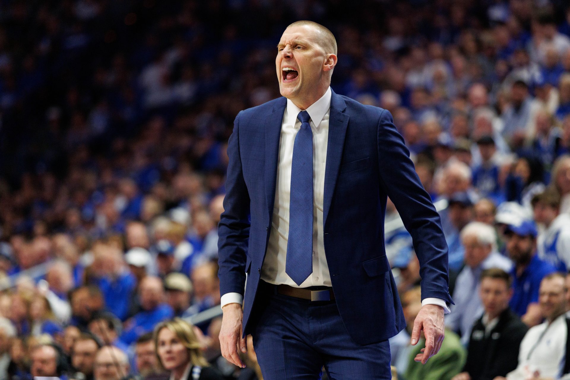 Kentucky Wildcats head coach Mark Pope yells to his players during the first half against the LSU Tigers at Rupp Arena at Central Bank Center.