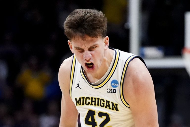 Michigan Wolverines forward Sam Walters (24) reacts during the second half against the UC San Diego Tritons at Ball Arena.