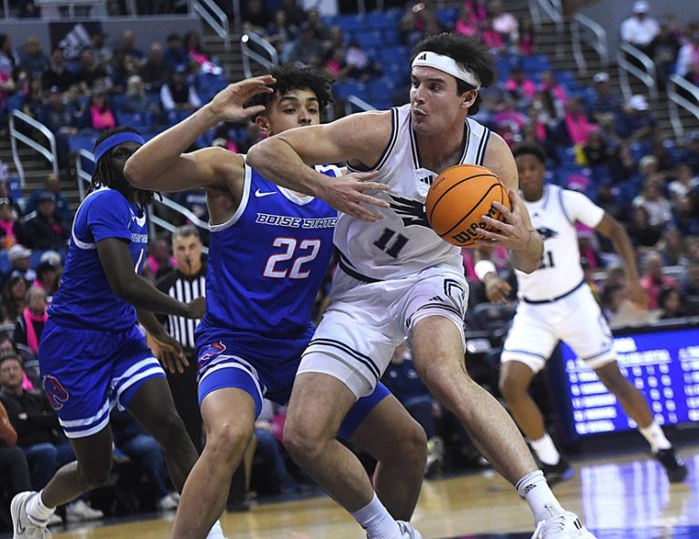 Nevada’s Nick Davidson looks to shoot while taking on Boise State at Lawlor Events Center