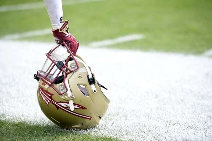 Florida State Seminoles helmet during the Spring Showcase at Doak S. Campbell Stadium.