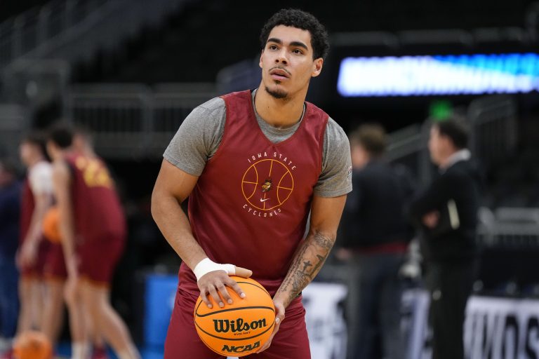 Iowa State Cyclones guard Tamin Lipsey (3) during NCAA Tournament First Round Practice at Fiserv Forum.