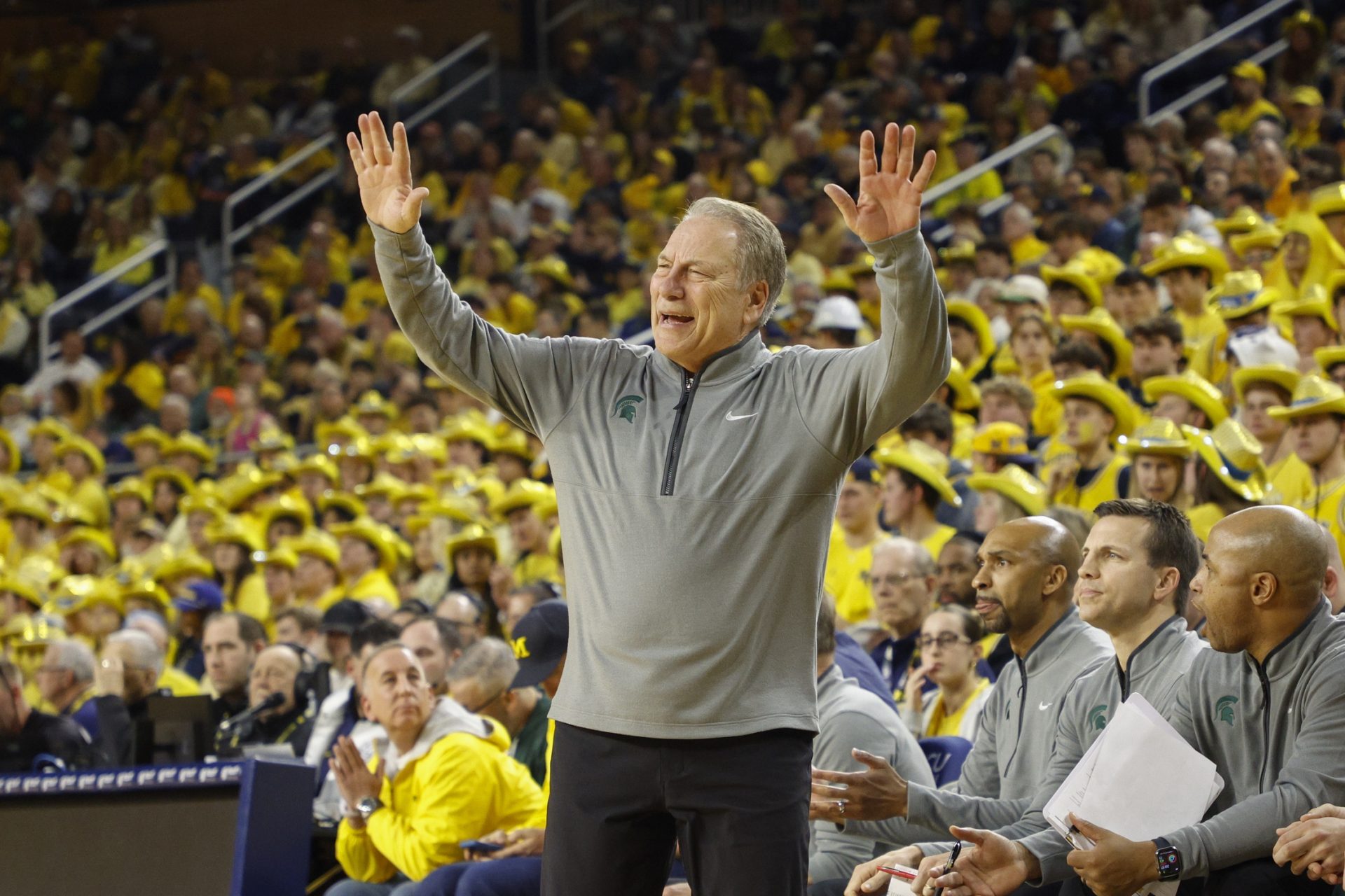 Michigan State Spartans head coach Tom Izzo looks on during the first half against the Michigan Wolverines at Crisler Center.