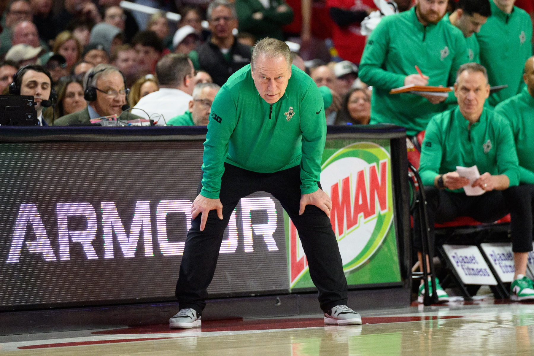 Michigan State Spartans head coach Tom Izzo looks on during the second half against the Maryland Terrapins at Xfinity Center.