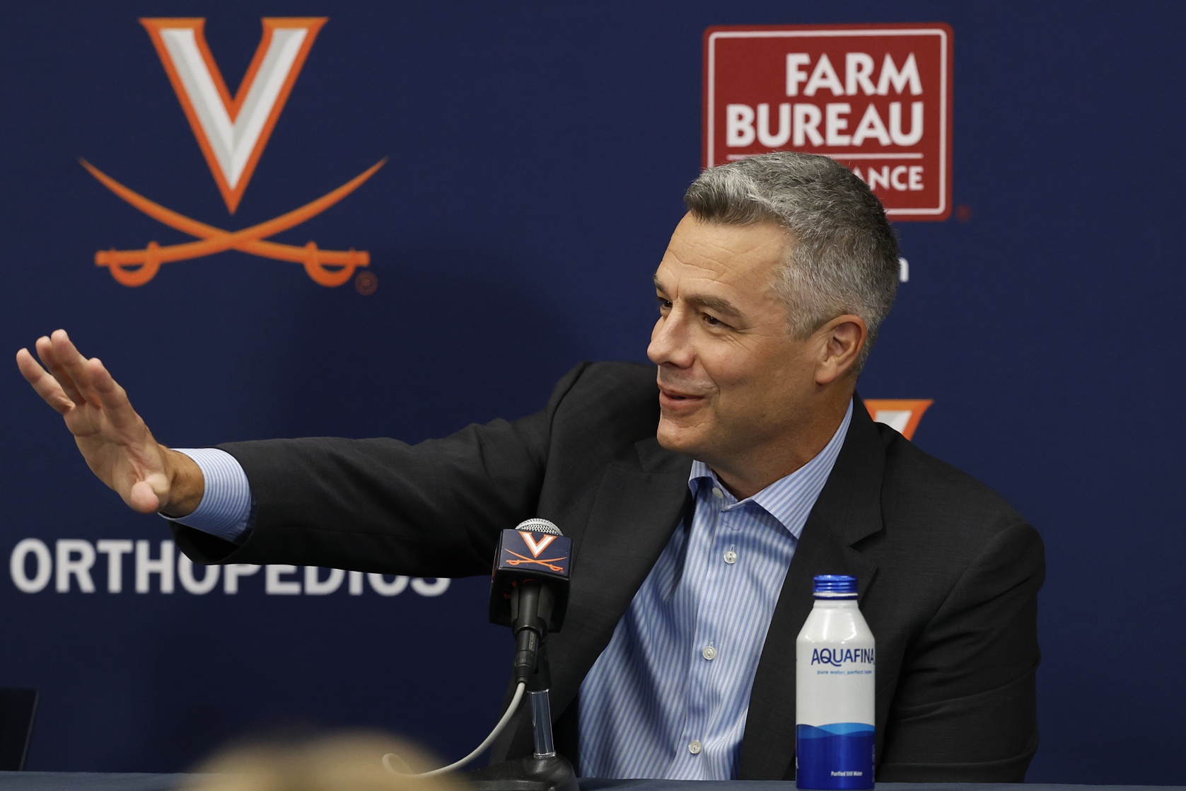 Virginia Cavaliers head men's basketball coach Tony Bennett speaks at a press conference announcing his immediate retirement at John Paul Jones Arena.