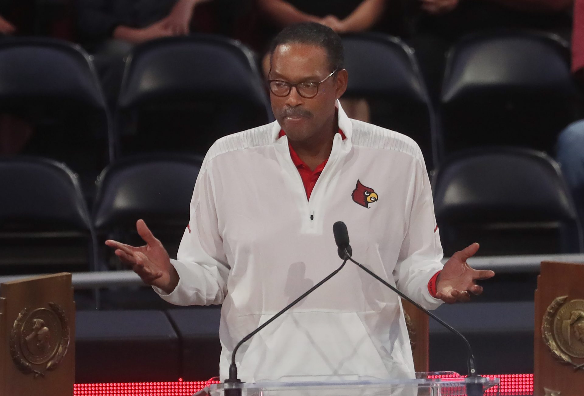 Junior Bridgeman spoke at the Denny Crum Celebration of Life Monday night at KFC Yum Center.