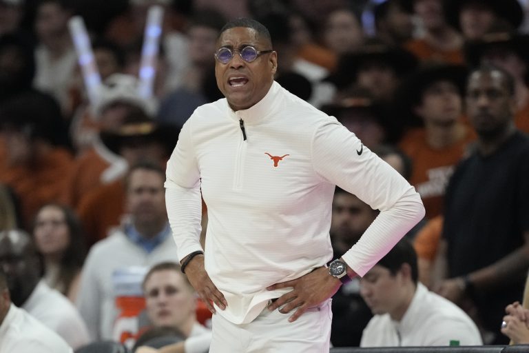 Texas Longhorns head coach Rodney Terry yells out to players during the second half against the Kentucky Wildcats at Moody Center.