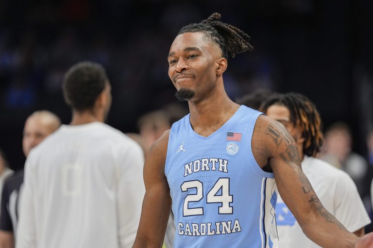 UNC forward Jae'Lyn Withers (24) during the first half Duke Blue Devils at Spectrum Center.