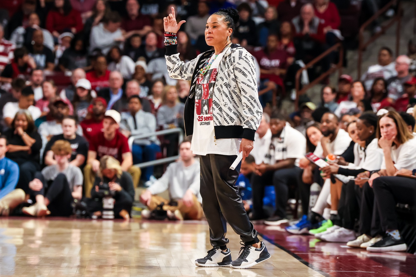 South Carolina Gamecocks head coach Dawn Staley directs her team against the Kentucky Wildcats in the first half at Colonial Life Arena.