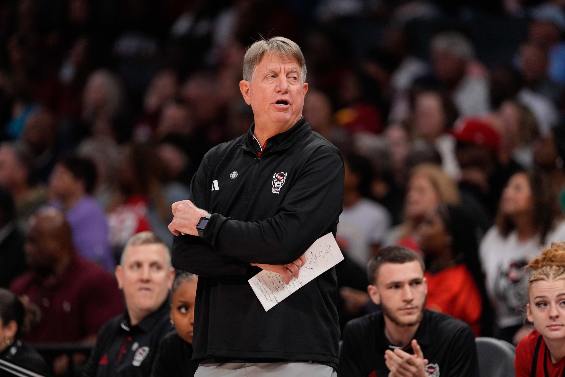 NC State Wolfpack head coach Wes Moore during the first half of the Ally Tip Off at Spectrum Center.