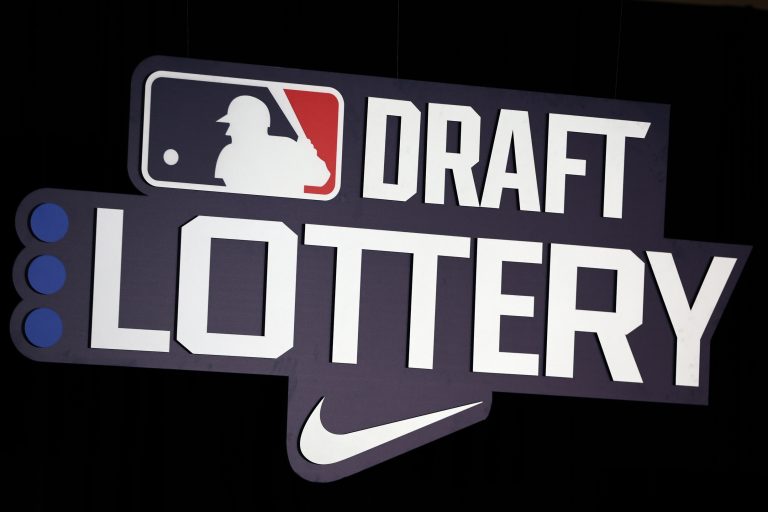 A general view of the set of the MLB Draft Lottery at the Hilton Anatole during the 2024 MLB Winter Meetings.