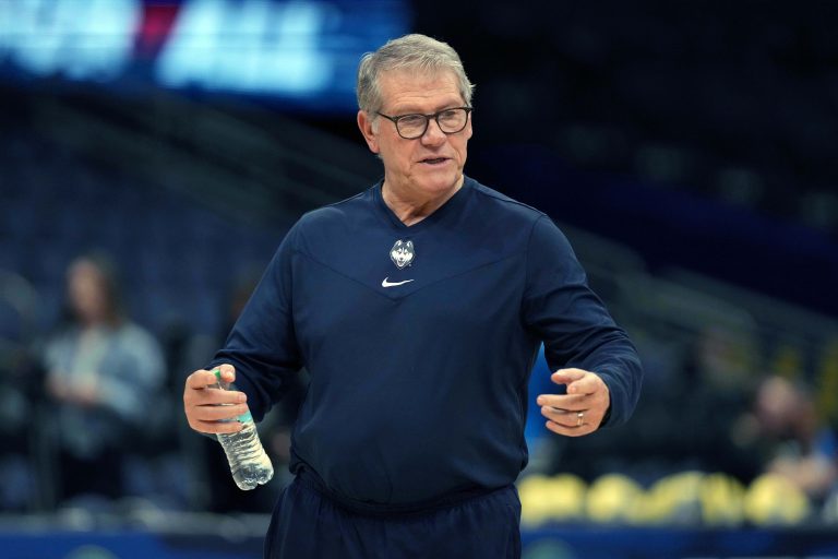 UConn Huskies head coach Geno Auriemma during practice at Amalie Arena.