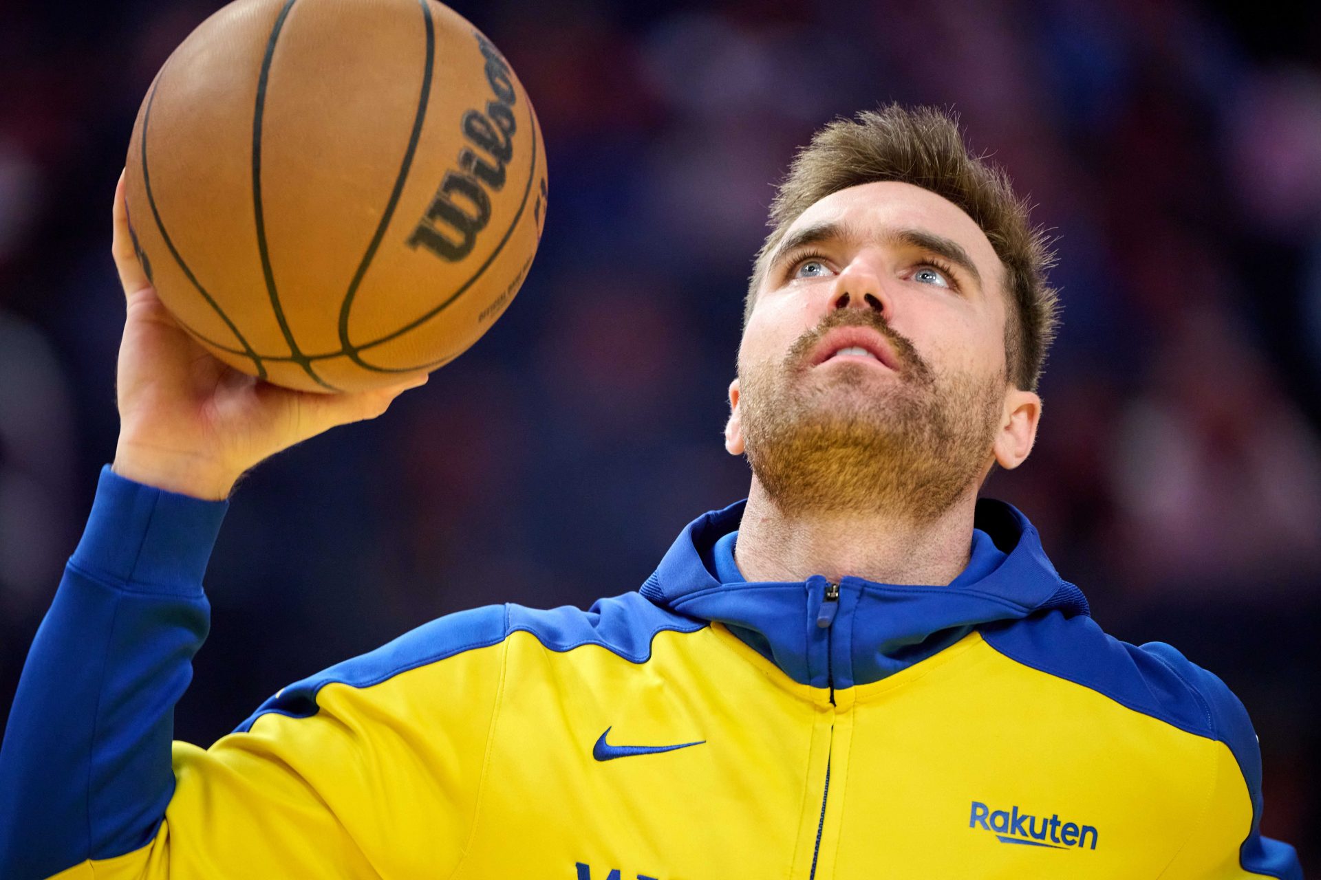 Golden State Warriors guard Pat Spencer (61) warms up before the game between the Golden State Warriors and the LA Clippers at Chase Center.