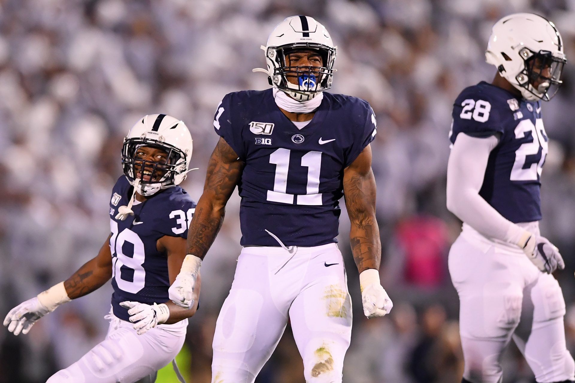 Penn State Nittany Lions linebacker Micah Parsons (11) reacts to a defensive play against the Michigan Wolverines during the second quarter at Beaver Stadium.