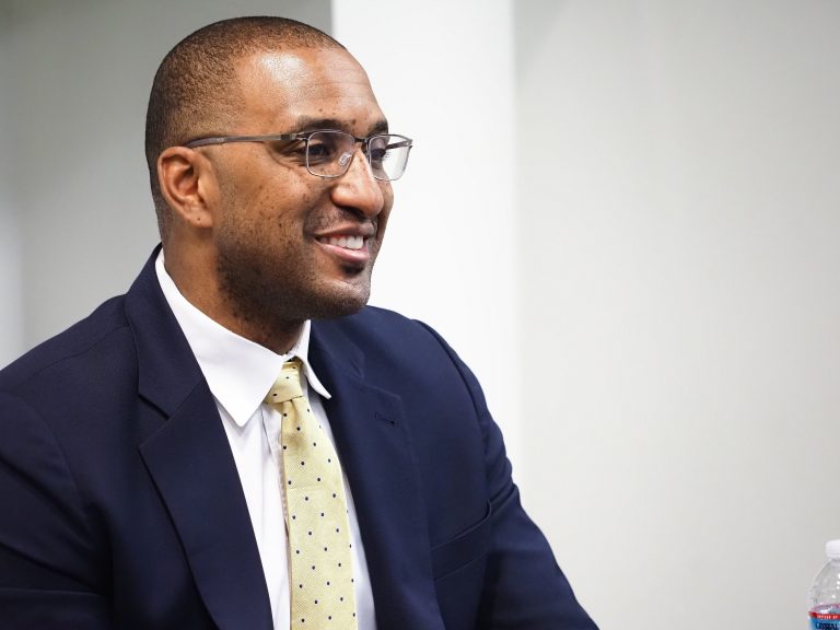 Former California Golden Bears player and current president of the NBA G League, Shareef Abdur-Rahim speaks before the game against Colorado Buffaloes at Haas Pavilion.