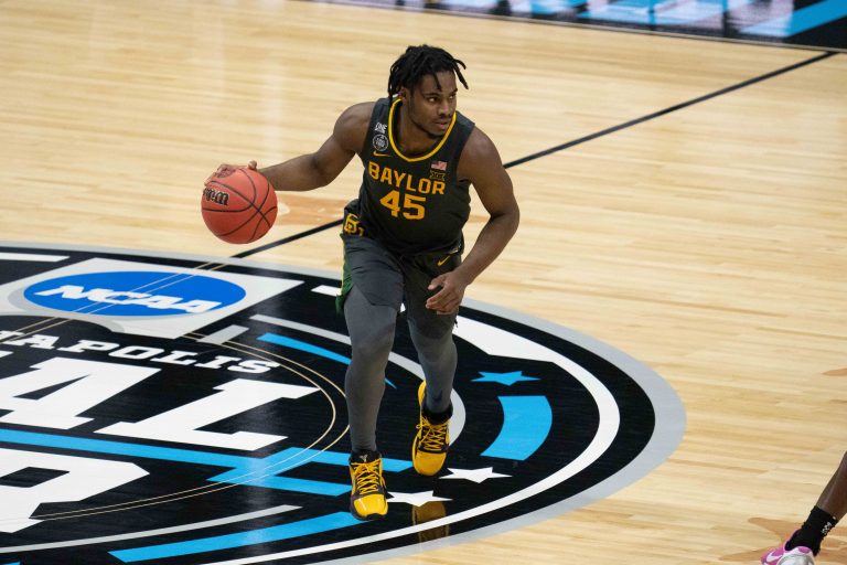 Baylor Bears guard Davion Mitchell (45) in the second half during the national championship game in the Final Four of the 2021 NCAA Tournament against the Gonzaga Bulldogs at Lucas Oil Stadium.