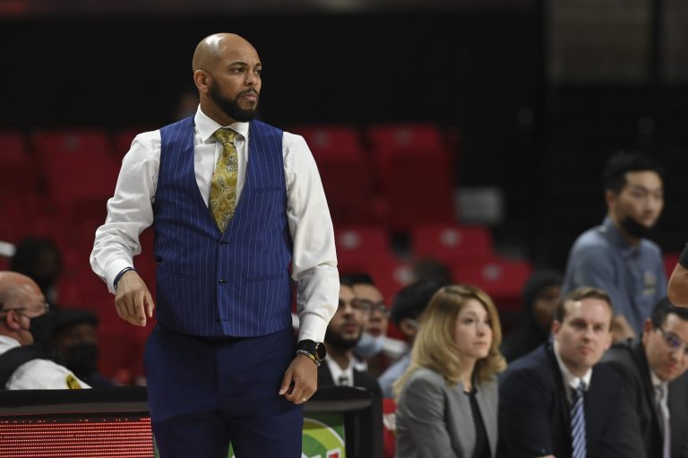 George Washington Colonials head coach Jamion Christian during the during the first half against the Maryland Terrapins at Xfinity Center.