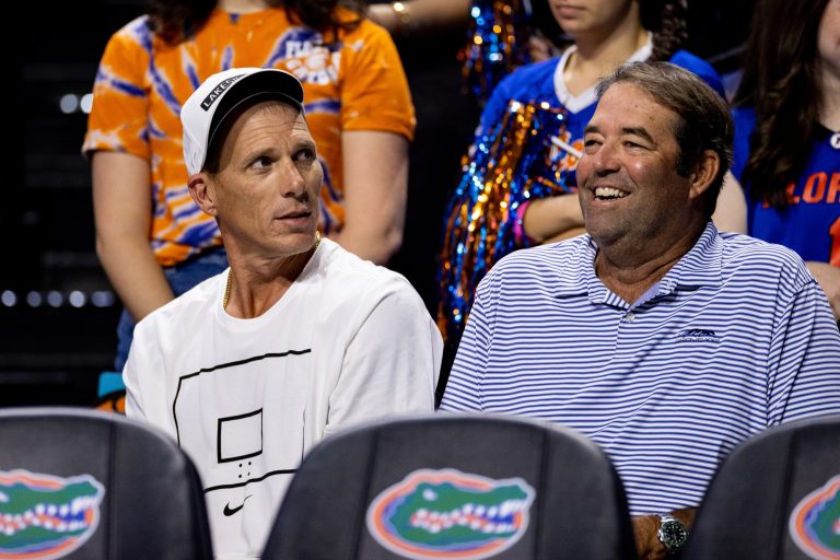 Former Florida Gators and NBA guard Jason Williams watches from the sidelines during the first half against the Stetson Hatters at Exactech Arena at the Stephen C. O'Connell Center.