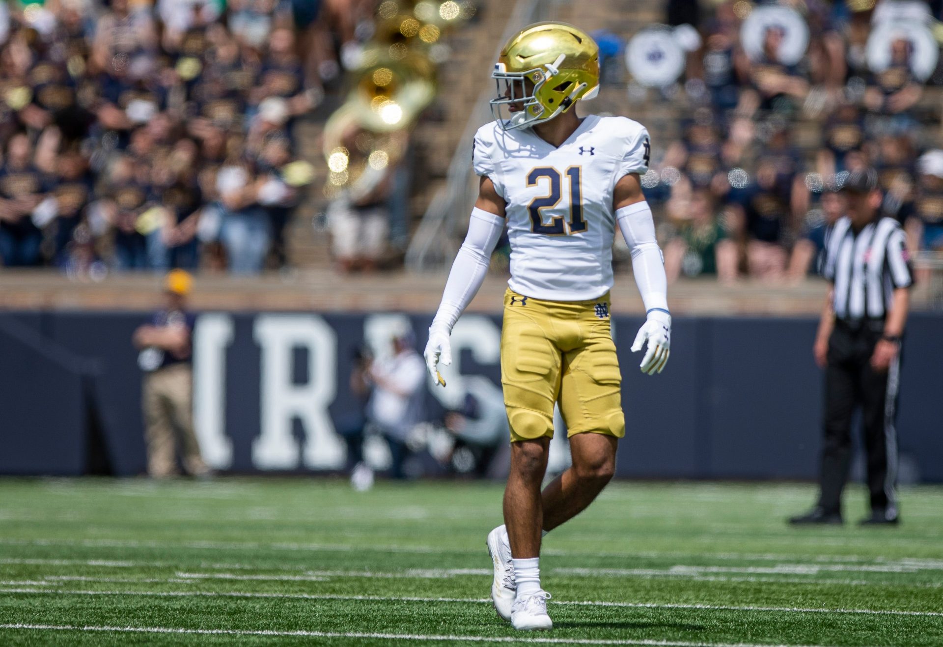 Notre Dame defensive back Jaden Mickey (21) during the Notre Dame Blue-Gold Spring Football game on Saturday, April 23, 2022, at Notre Dame Stadium in South Bend. Notre Dame Football