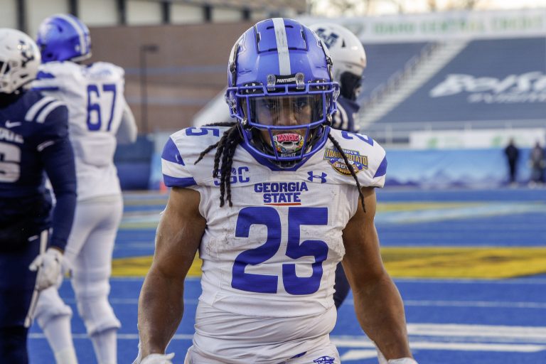 Georgia State Panthers running back Freddie Brock (25) during the second half against Utah State Aggies at Albertsons Stadium.