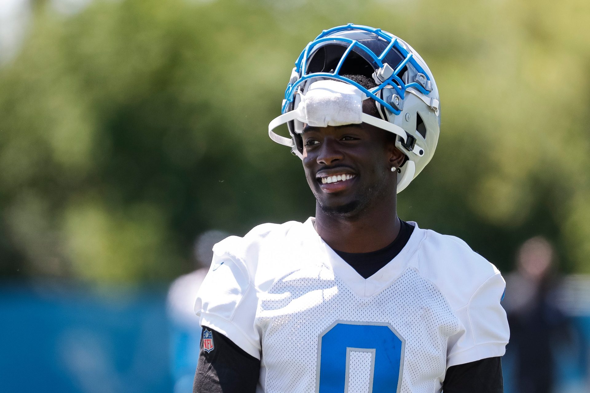 Detroit Lions cornerback Terrion Arnold (0) walks off the field after practice during OTAs at Detroit Lions headquarters and training facility in Allen Park on Thursday, May 30, 2024.