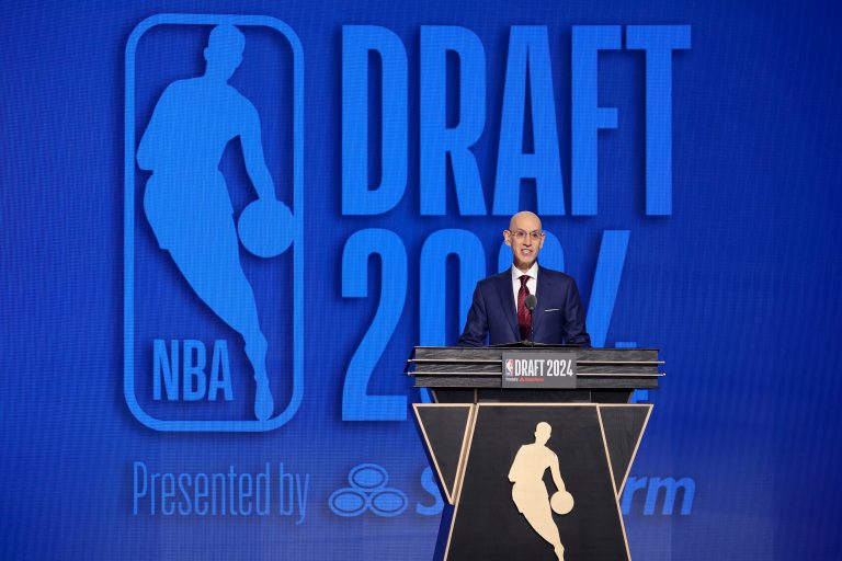 NBA commissioner Adam Silver speaks before the first round of the 2024 NBA Draft at Barclays Center.