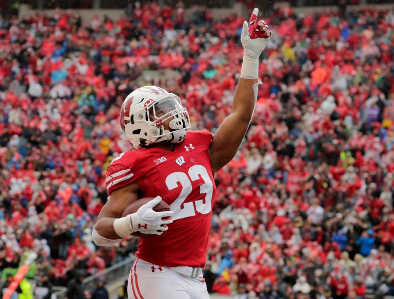 Wisconsin Badgers running back Jonathan Taylor (23) scores his second touchdown of the afternoon during the Wisconsin vs. Kent State football game at Camp Randall Stadium in Madison, WI, Saturday, October 5, 2019. RICK WOOD/MILWAUKEE JOURNAL SENTINEL ORG XMIT: 00099191A