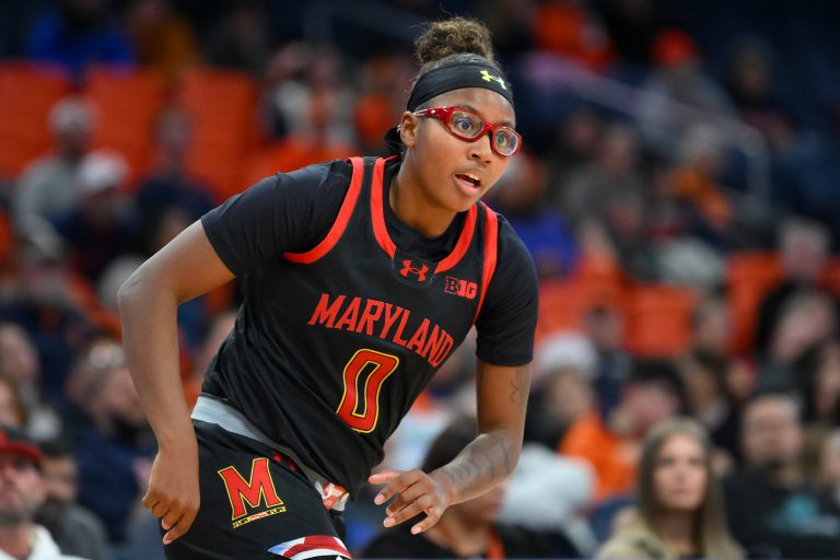 Maryland Terrapins guard Shyanne Sellers (0) against the Syracuse Orange during the first half at the JMA Wireless Dome.