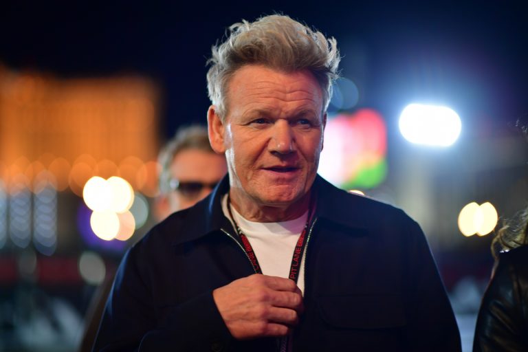 Celebrity chef Gordon Ramsay arrives for the Las Vegas Grand Prix at Las Vegas Circuit.