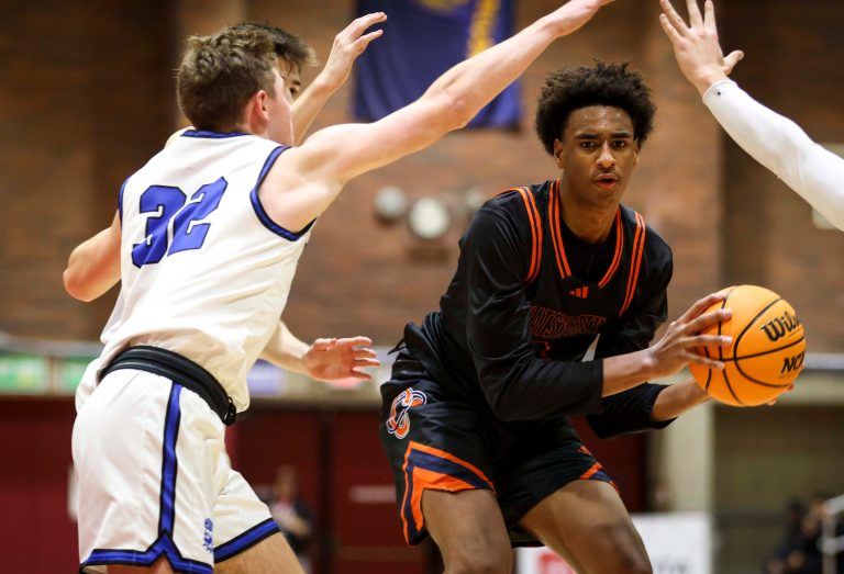 Chatsworth’s Alijah Arenas (0) looks to make a pass during the game against Western Christian in the Capitol City Classic on Thursday, Dec. 19, 2024 in Salem, Ore.