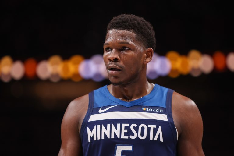 Minnesota Timberwolves guard Anthony Edwards (5) in action against the Atlanta Hawks in the first quarter at State Farm Arena.