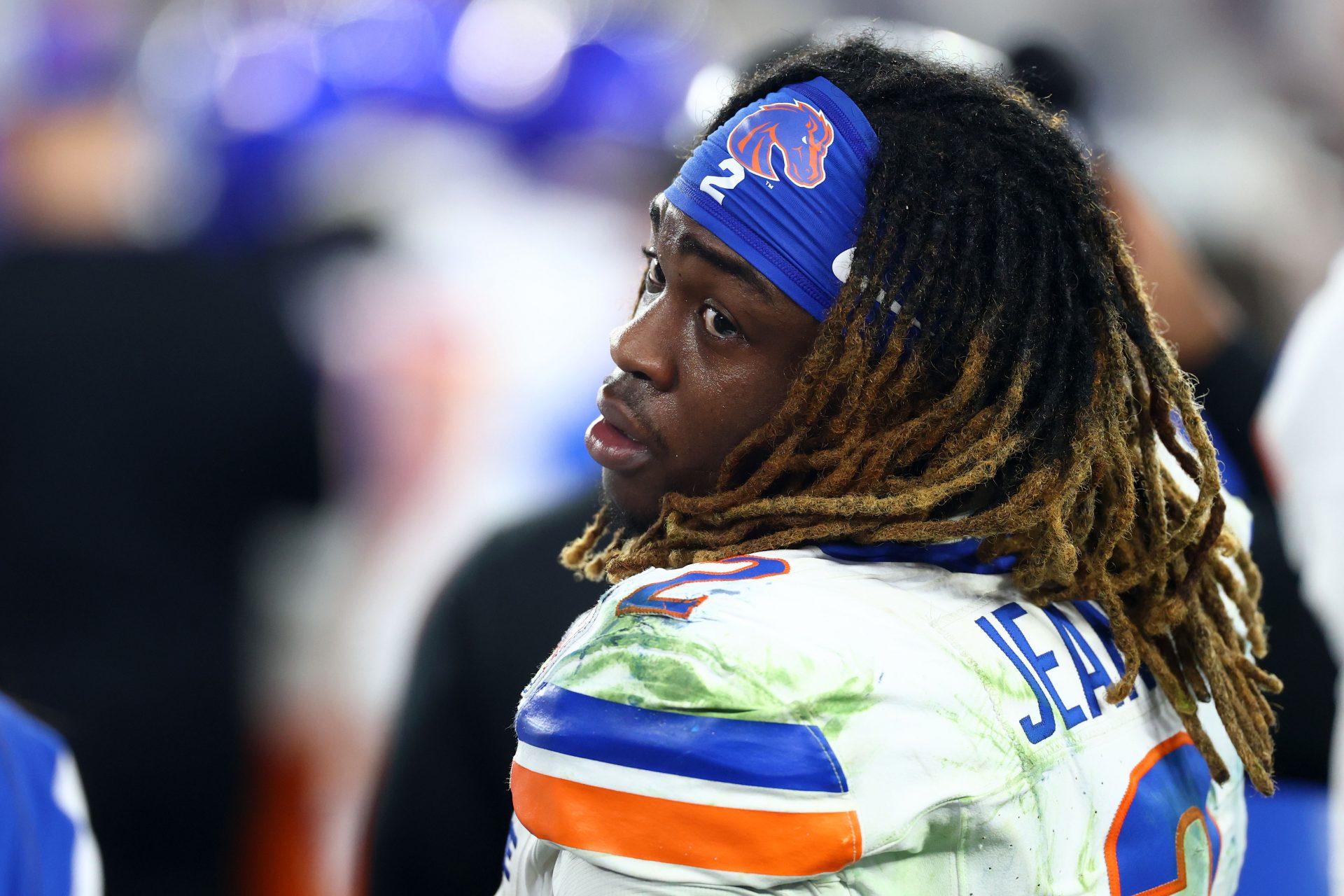 Boise State Broncos running back Ashton Jeanty (2) reacts after the game against the Penn State Nittany Lions in the Fiesta Bowl at State Farm Stadium.