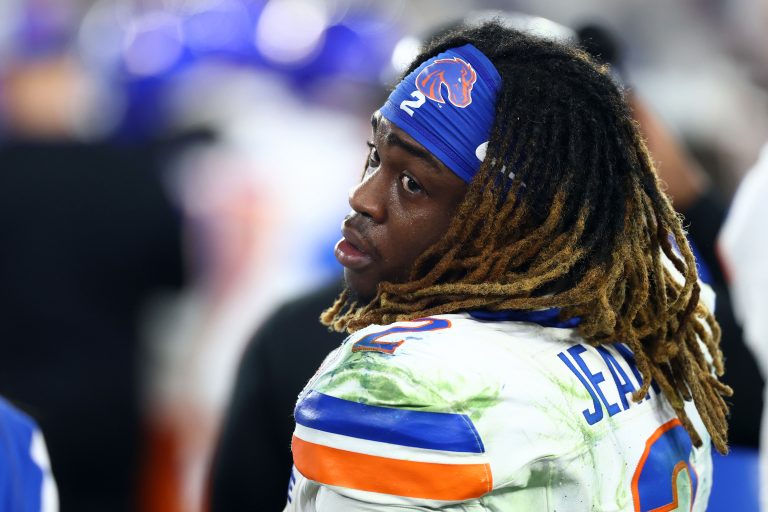 Boise State Broncos running back Ashton Jeanty (2) reacts after the game against the Penn State Nittany Lions in the Fiesta Bowl at State Farm Stadium.
