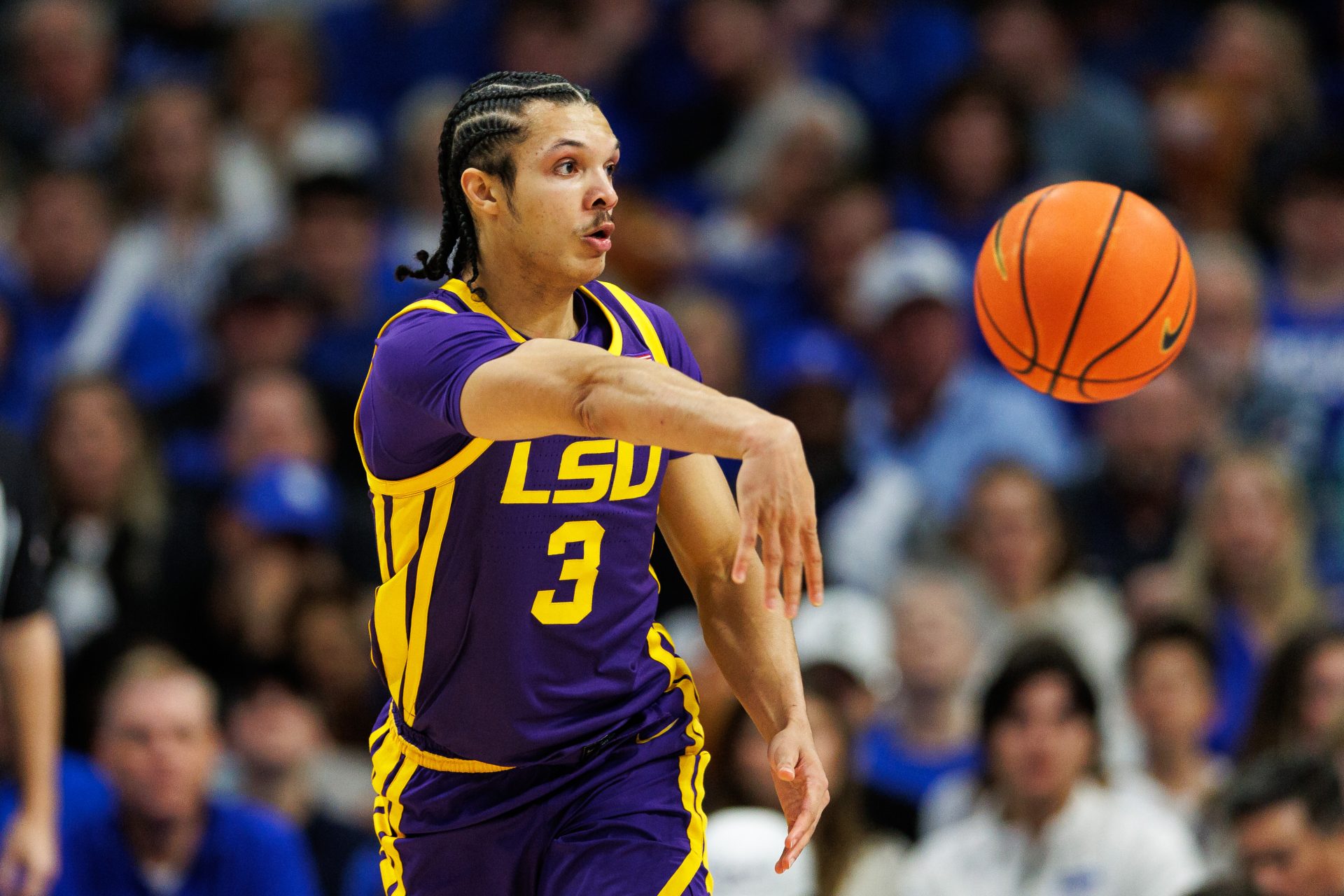 LSU Tigers guard Curtis Givens III (3) passes the ball during the second half against the Kentucky Wildcats at Rupp Arena at Central Bank Center.