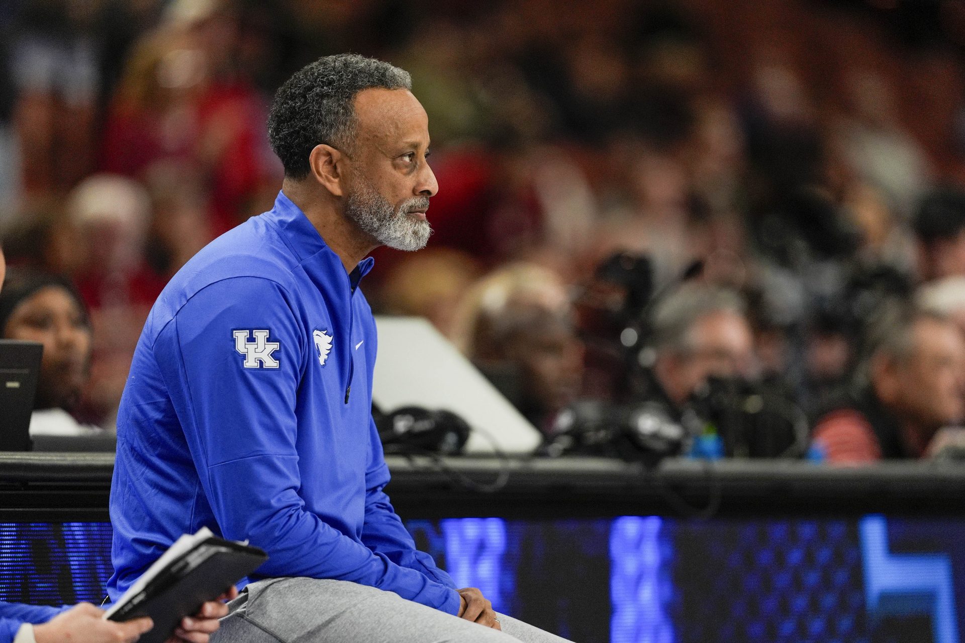 Kentucky Wildcats head coach Kenny Brooks watches his team during the second half against the Oklahoma Sooners at Bon Secours Wellness Arena.