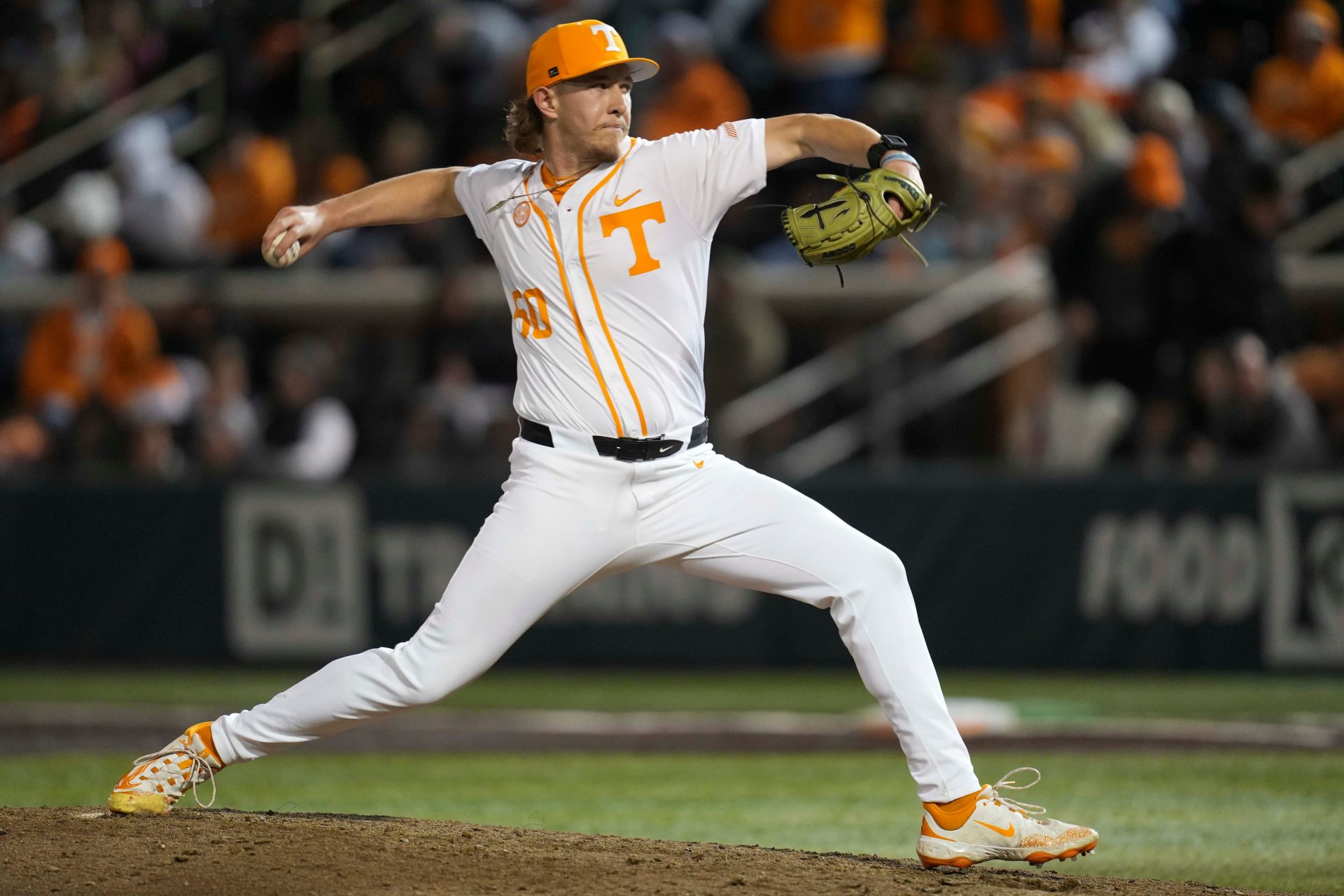 Tennessee pitcher Tanner Franklin (50) pitches during a NCAA baseball game between Tennessee and St. Bonaventure at Lindsey Nelson Stadium on Friday, March 6, 2025.