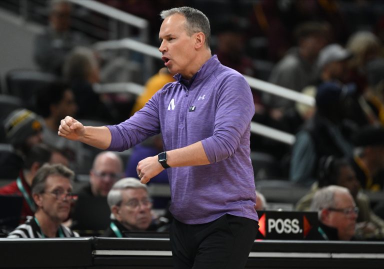 Northwestern Wildcats head coach Chris Collins during the first half against the Minnesota Golden Gophers at Gainbridge Fieldhouse.