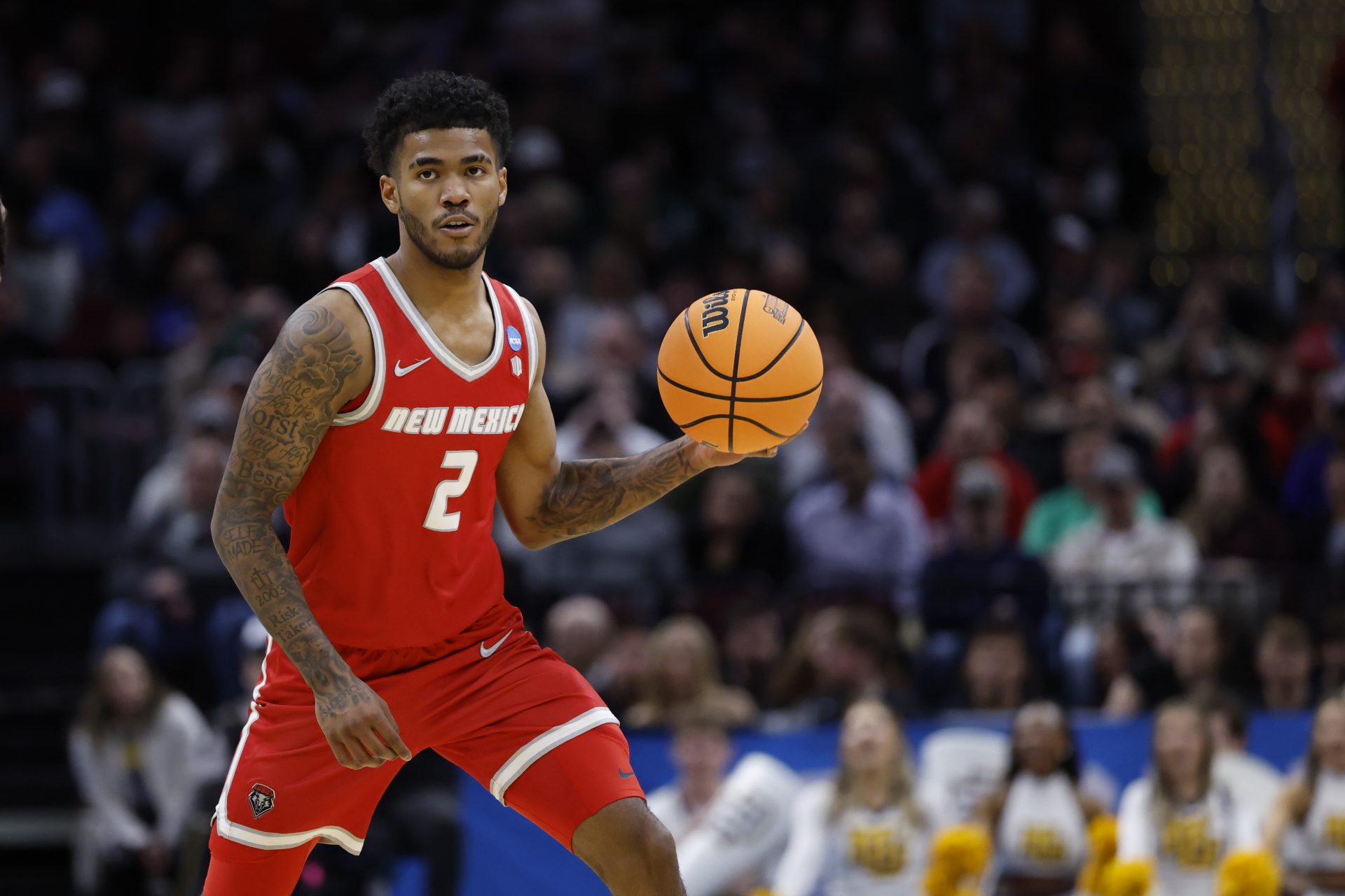 New Mexico Lobos guard Donovan Dent (2) plays the ball in the second half against the Marquette Golden Eagles during the NCAA Tournament First Round at Rocket Arena.