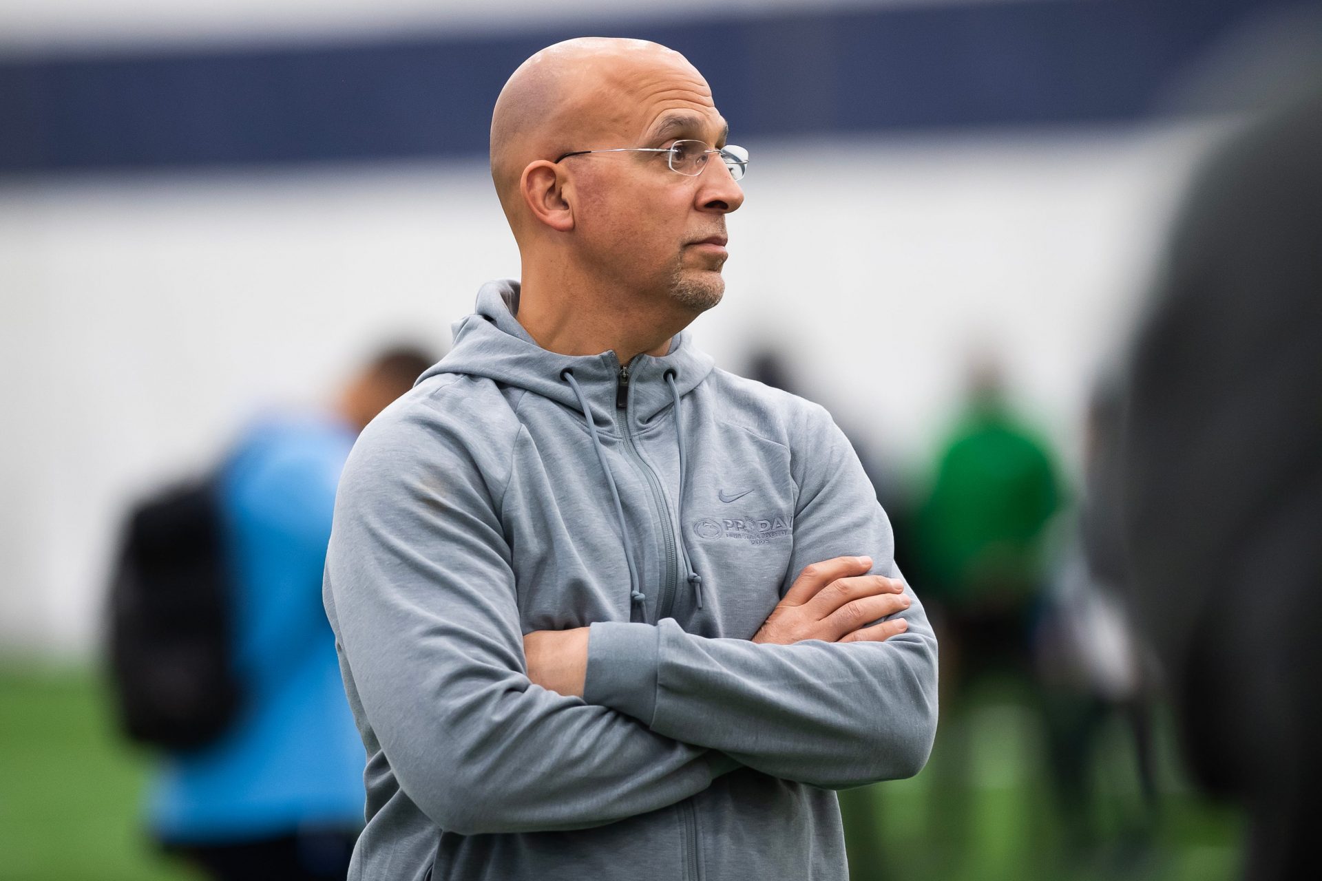 Head coach James Franklin during Penn State's Pro Day in Holuba Hall on March 28, 2025, in State College.