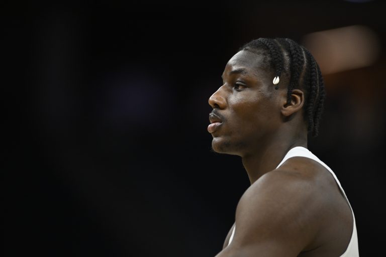 Florida Gators center Rueben Chinyelu (9) warms up before a game against the Texas Tech Red Raiders during the West Regional final of the 2025 NCAA tournament at Chase Center.