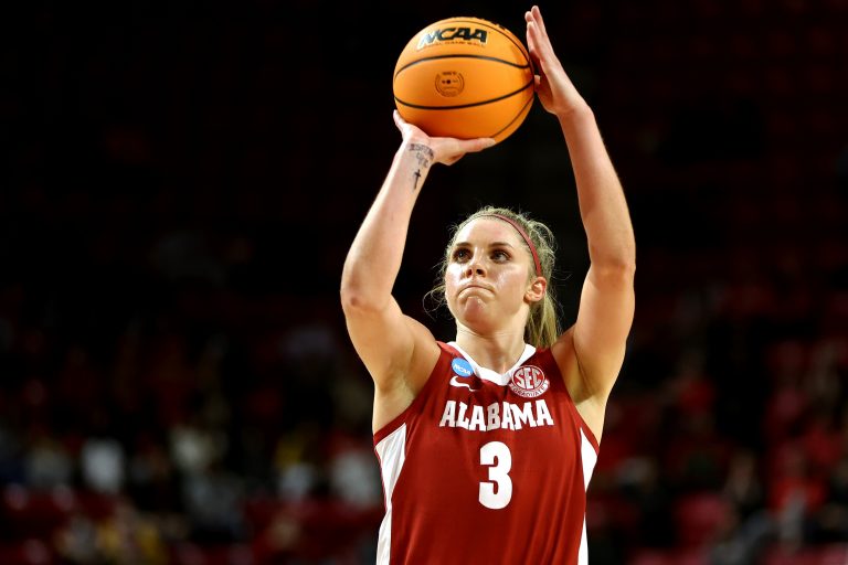 Alabama Crimson Tide guard Sarah Ashlee Barker (3) attempts a free throw during the first half against the Maryland Terrapins at Xfinity Center.