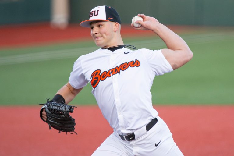 Oregon State's Nelson Keljo pitches against San Diego earlier this season. Keljo will return to the mound Friday after missing his start last week due to injury.