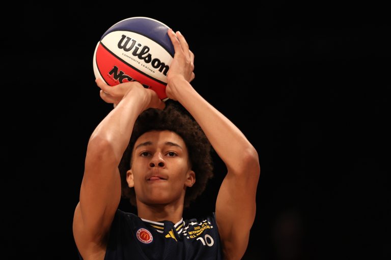 McDonald’s All American East forward Nate Ament (10) shoots the ball during the Sprite Jam Fest at Barclay's Center.