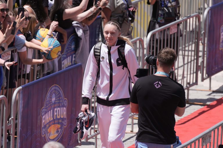 UConn Huskies guard Paige Bueckers arrives on the red carpet during the national championship of the women's 2025 NCAA tournament at Amalie Arena.