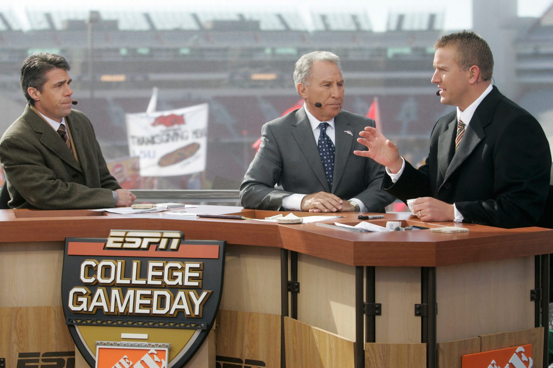 ESPN College GameDay is a weekly television program that airs during the college football season. The hosts are Kirk Herbstreit, Lee Corso, and Chris Fowler.