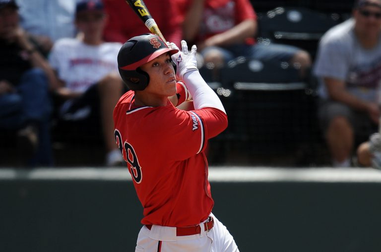 Fresno State Bulldogs Aaron Judge (29) singles during the game against the California Irvine Anteaters in the Los Angeles Regional of the 2011 NCAA baseball tournament at Jackie Robinson Stadium. California Irvine won12-6.