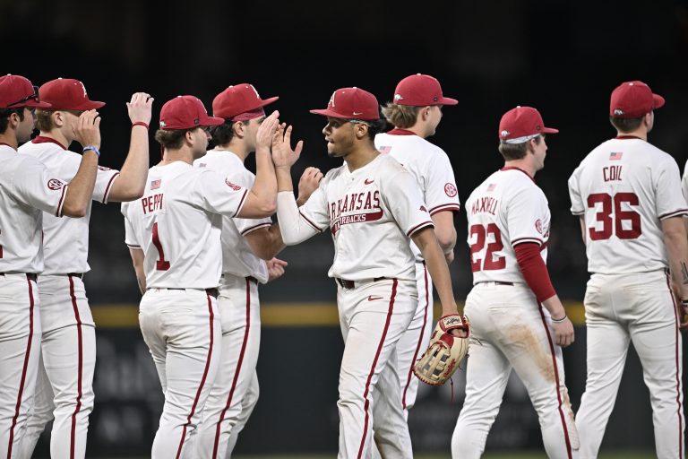 The Michigan Wolverines play the Arkansas Razorbacks during the Amegy Bank College Baseball Series presented by Kubota Weekend 2 at Globe Life Field.