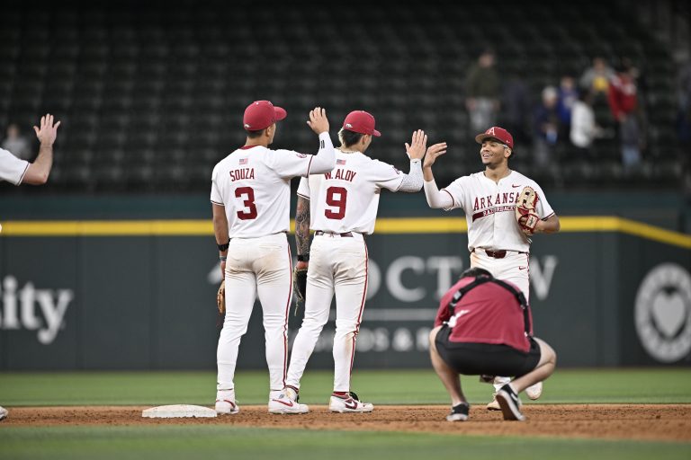 The Michigan Wolverines play the Arkansas Razorbacks during the Amegy Bank College Baseball Series presented by Kubota Weekend 2 at Globe Life Field.